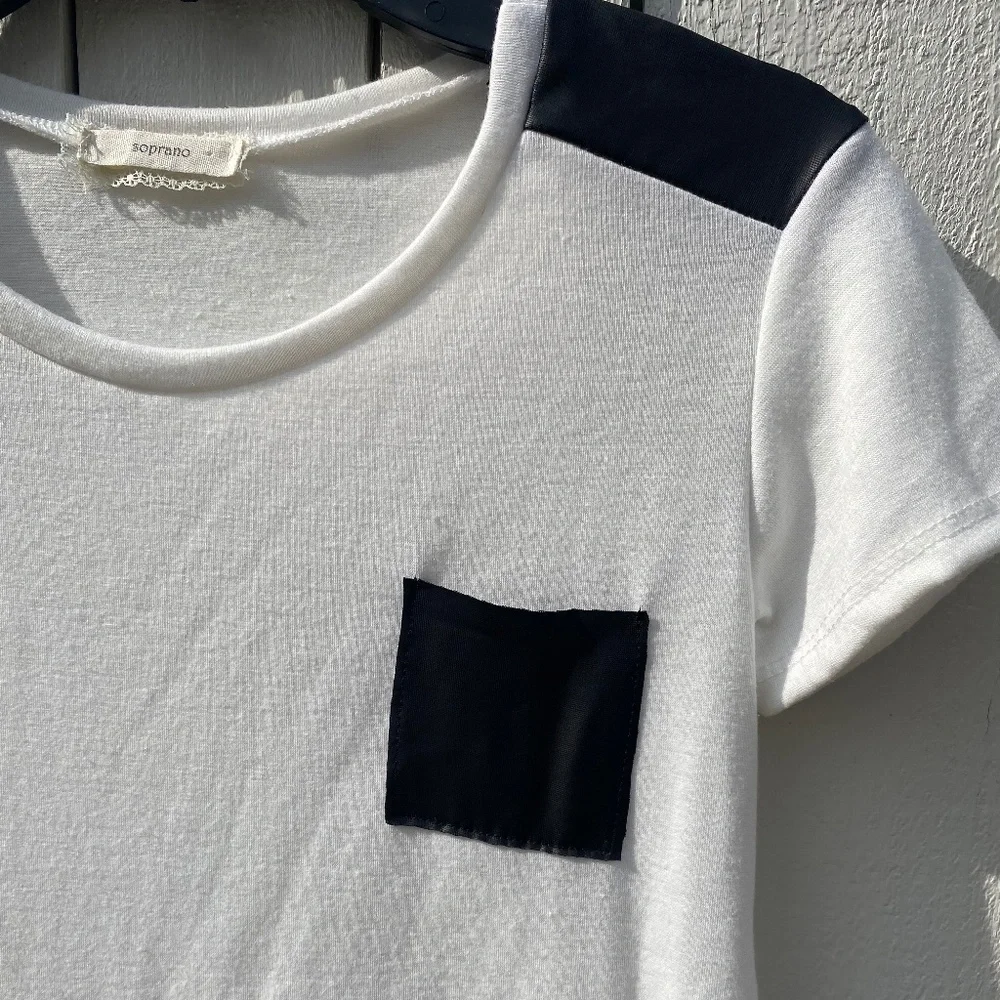 Soprano white short sleeve faux leather t-shirt girls 10-12